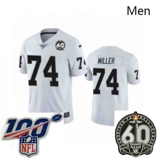 Men Oakland Raiders #74 Kolton Miller White 60th Anniversary Vapor Untouchable Limited Player 100th Season Football Jersey